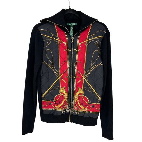Vintage Ralph Lauren Equestrian Bishop Full Zip Silk Wool Sweater Cardigan M - Picture 1 of 9